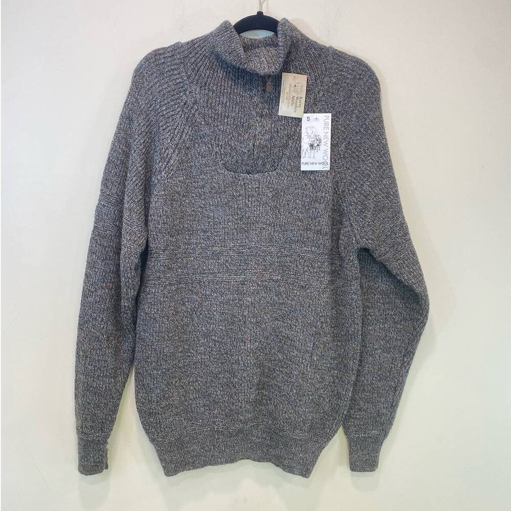 Kerry Woolens Mills Ireland Knitted 3/4 Metal Zip  New Wool Sweater Men Small